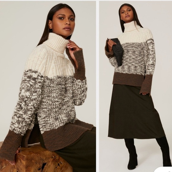 3.1 Phillip Lim Chunky Knit Long Sleeve Turtleneck Sweater Brown size Xsmall - Picture 1 of 5